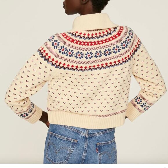 THE GREAT Mini Collar Cardigan Cream Floral Fairisle 2 - Picture 10 of 11